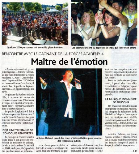 Article lors de ma victoire à Forges les Eaux